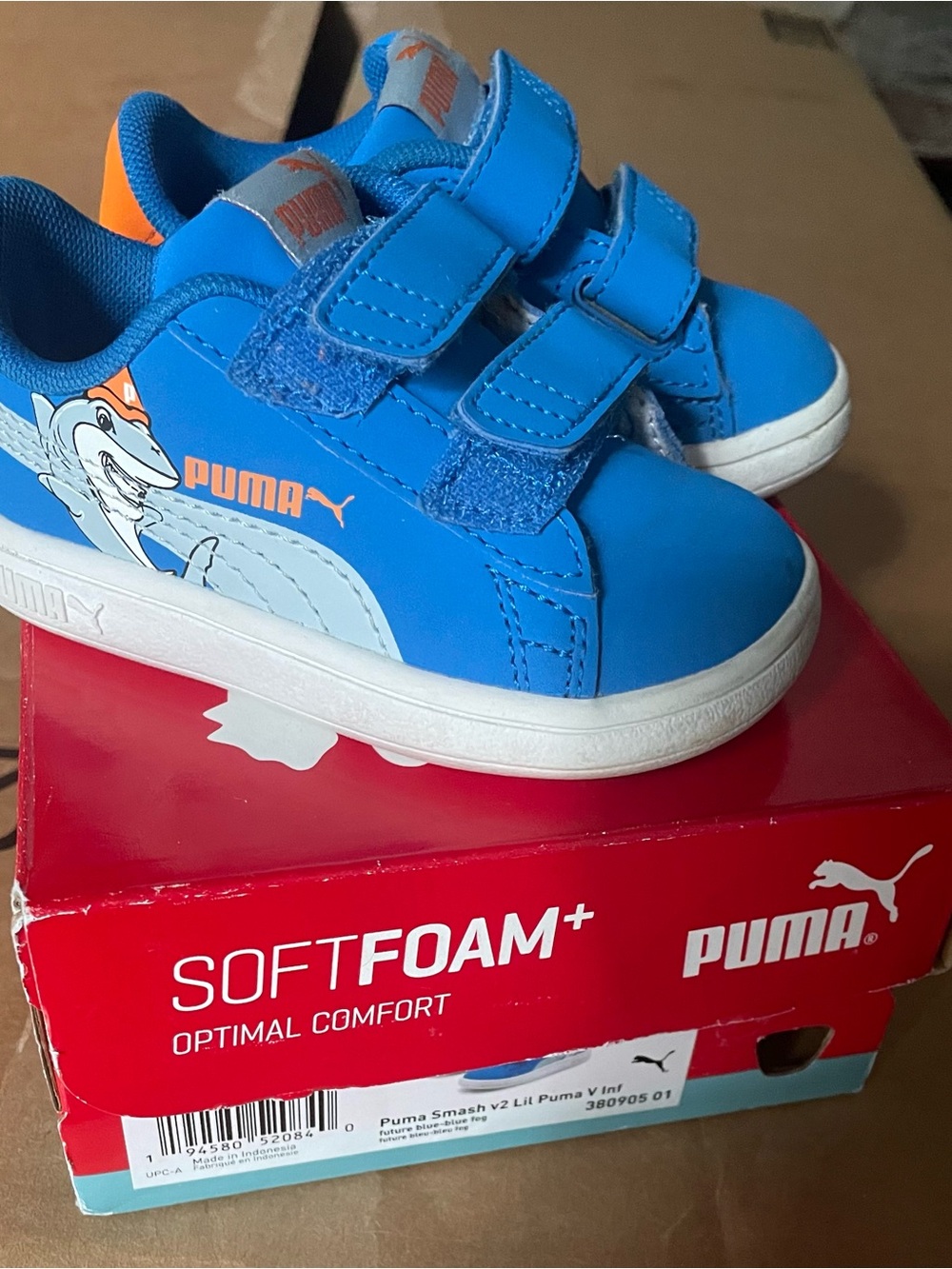 Puma Kids Blue Shark Graphic Velcro Sneakers